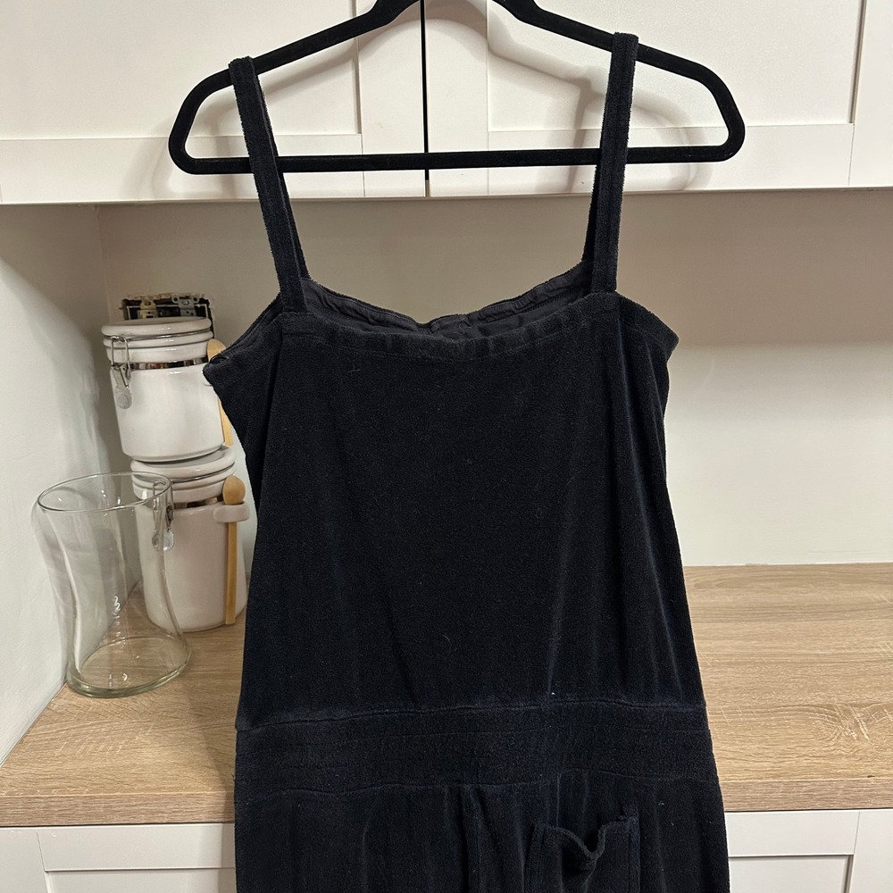Juicy Couture Jumpsuit Womens S Black Terry Cloth Y2K Gold Buttons Wide Leg VTG - Picture 9 of 14